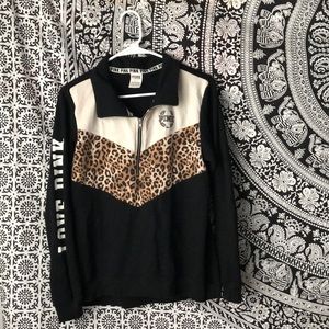 PINK Victoria's Secret Sweaters - Pink cheetah print Half zip up sweater PINK Victoria's Secret Sweaters - Pink cheetah print Half zip up sweater
